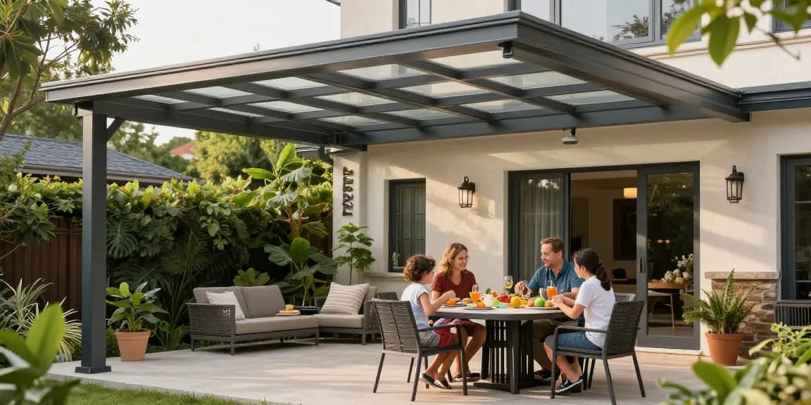 Terrassenüberdachungen schaffen einen stilvollen Außenbereich für entspannte Familienabende.