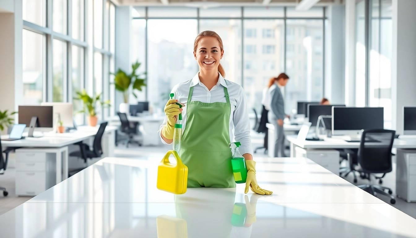 Fachkundige Gebäudereinigung Ulm in einem modernen Büro mit frischen, glänzenden Oberflächen.