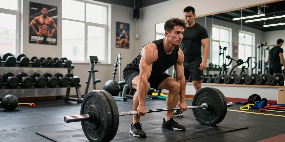 Bodybuilder lifting weights in a vibrant gym, showcasing fitness dedication at Anabolika Shop