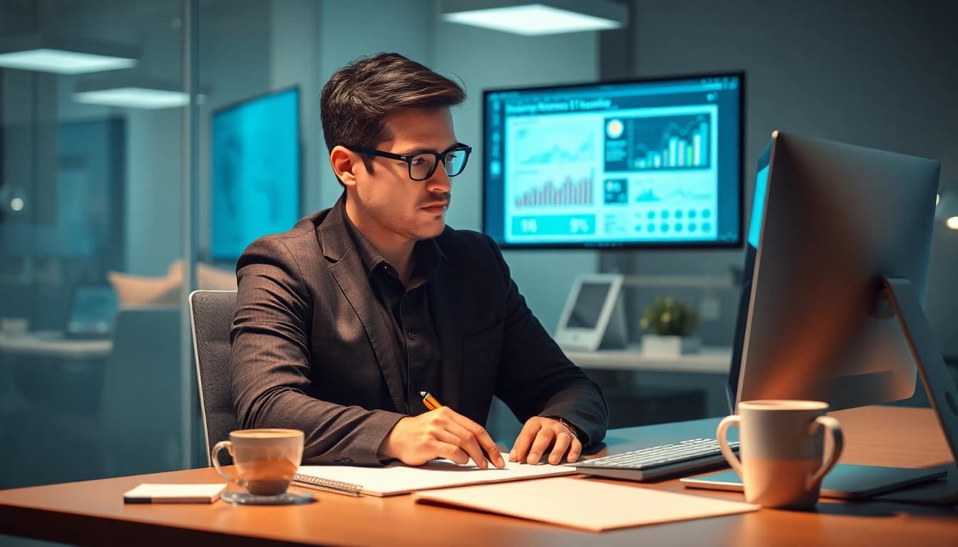Headhunter IT analysiert Rekrutierungsstatistiken in einem modernen Büro.