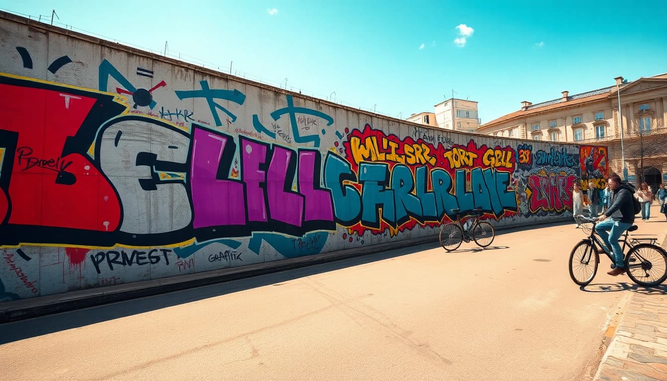 Explore the vibrant street art of Graffiti Berlin with colorful murals and urban artists.