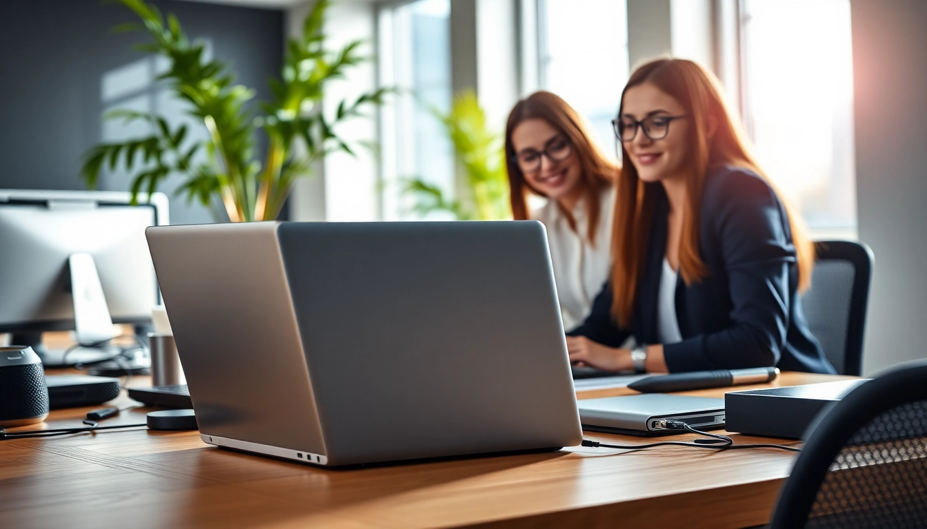 IT Dienstleister collaborating in a modern office with advanced technology.