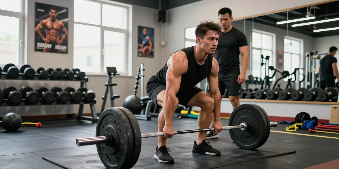 Bodybuilder lifting weights in a vibrant gym, showcasing fitness dedication at Anabolika Shop