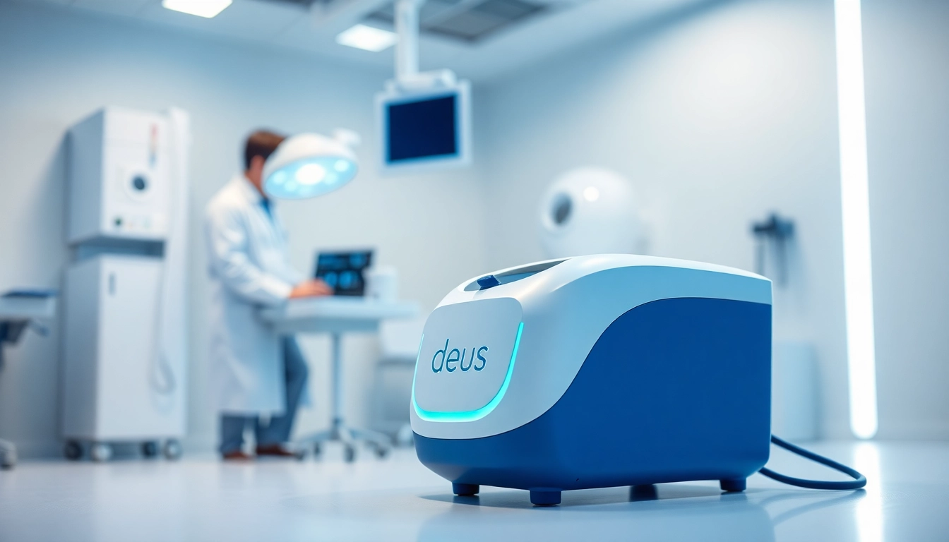 Das deus medical Gerät in einer modernen medizinischen Umgebung, das Wissen und Präzision ausstrahlt.