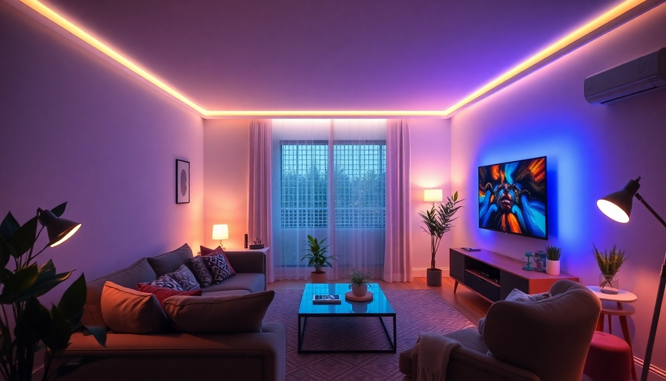 Philips Hue Tipps in einem modernen Wohnzimmer mit intelligenten Beleuchtungszonen für Komfort und Innovation.