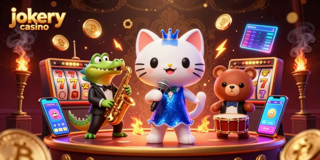 Experience the thrill of jokery casino as vibrant characters deliver a lively performance surrounded by dazzling game elements.