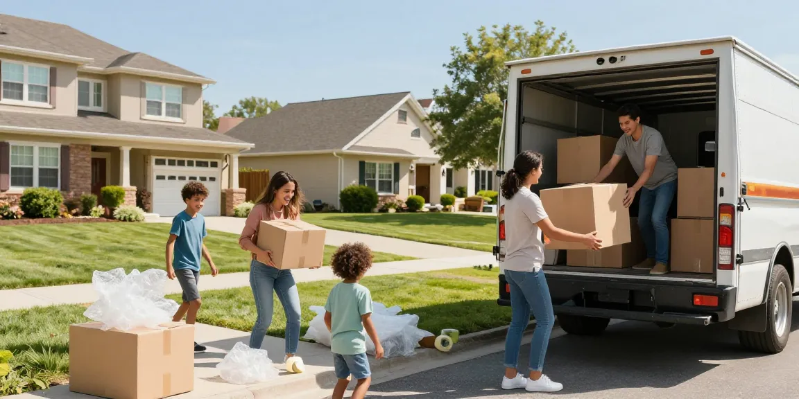 Umzugsunternehmen Speyer: Familie packt Umzugskartons in ein Umzugsfahrzeug.