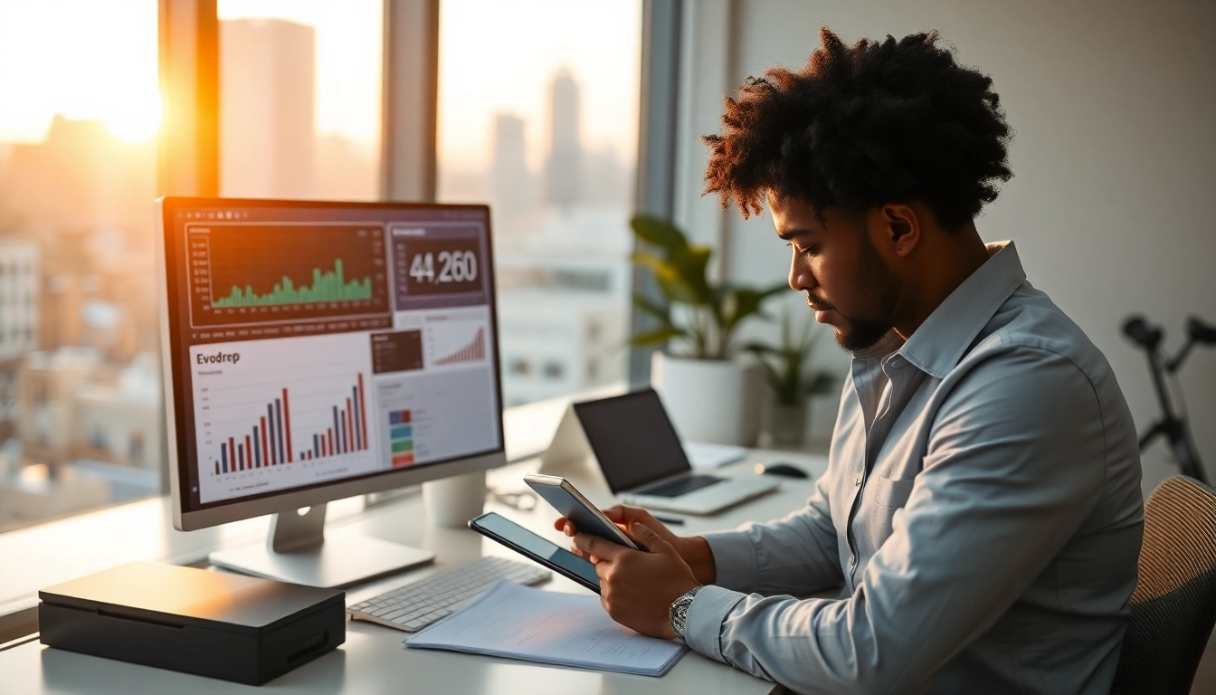 Evodrop Beobachter analysiert Daten in modernem Arbeitsumfeld.