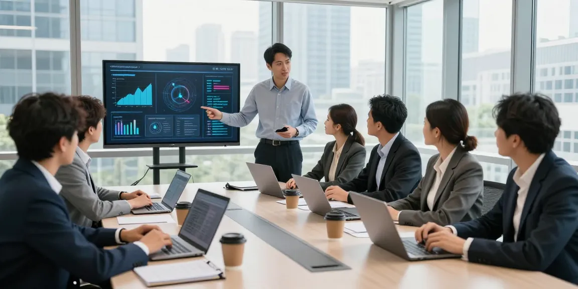 Teammeeting zur Verbesserung des Micromanagement Chefs in einem modernen Büro.