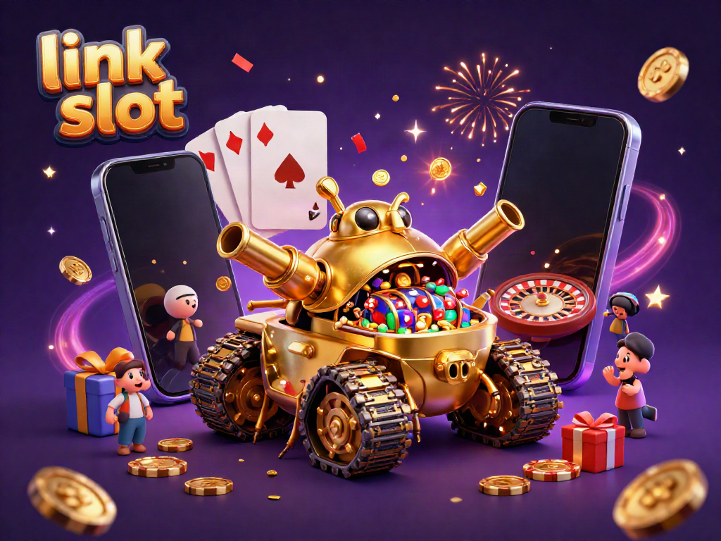 Experience link slot excitement inside a vibrant casino-themed beetle tank filled with games and gold.