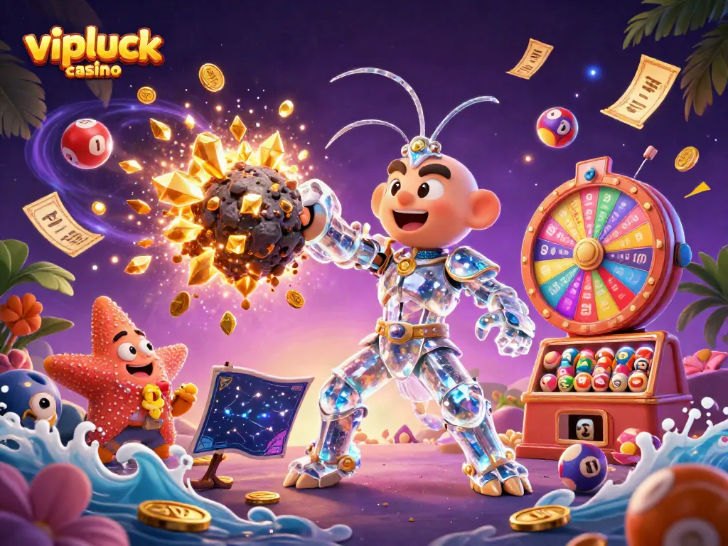 Engage in thrilling action at vipluck casino with an animated scene of a galactic samurai and starfish.