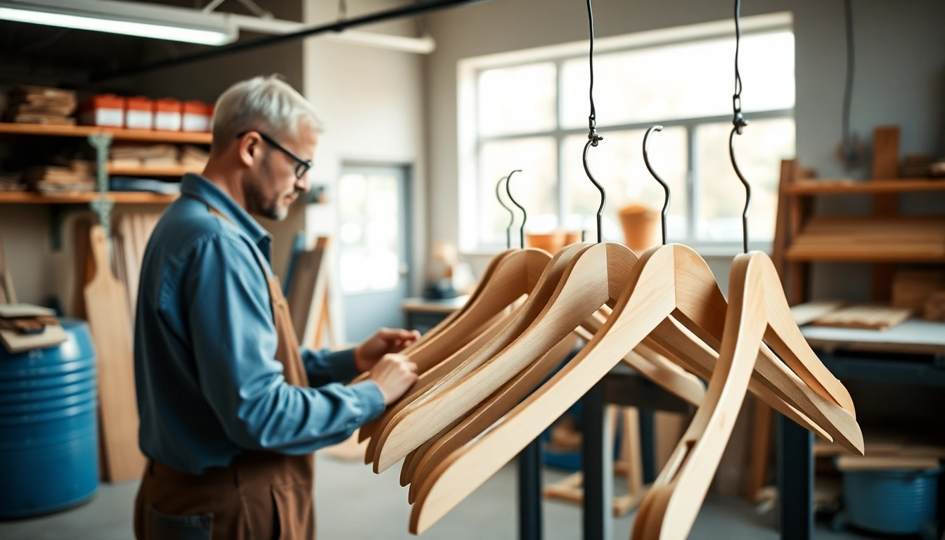 Hochwertige Kleiderbügel vom Deutschen Hersteller kleiderbügel in einem modernen Handwerksatelier.