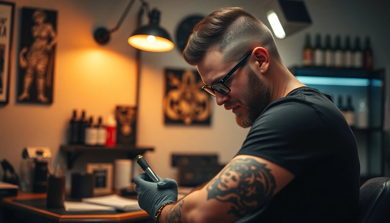 Ein Tattoo-Künstler im Tattoo Studio München, der ein kunstvolles Tattoo kreiert.