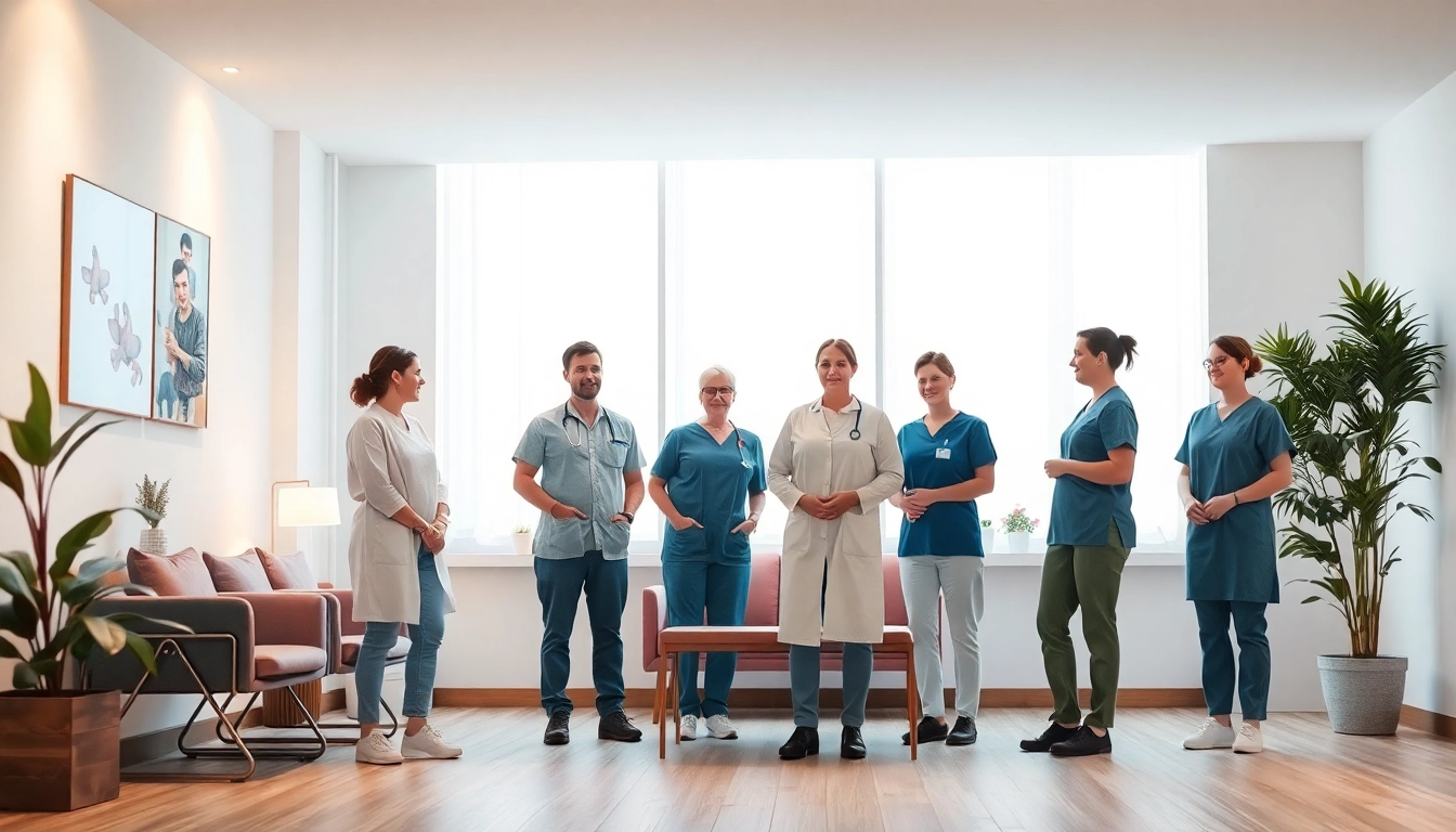 Team von Pflegekräften in einer positiven Umgebung engagiert bei der personalgewinnung in der pflege.