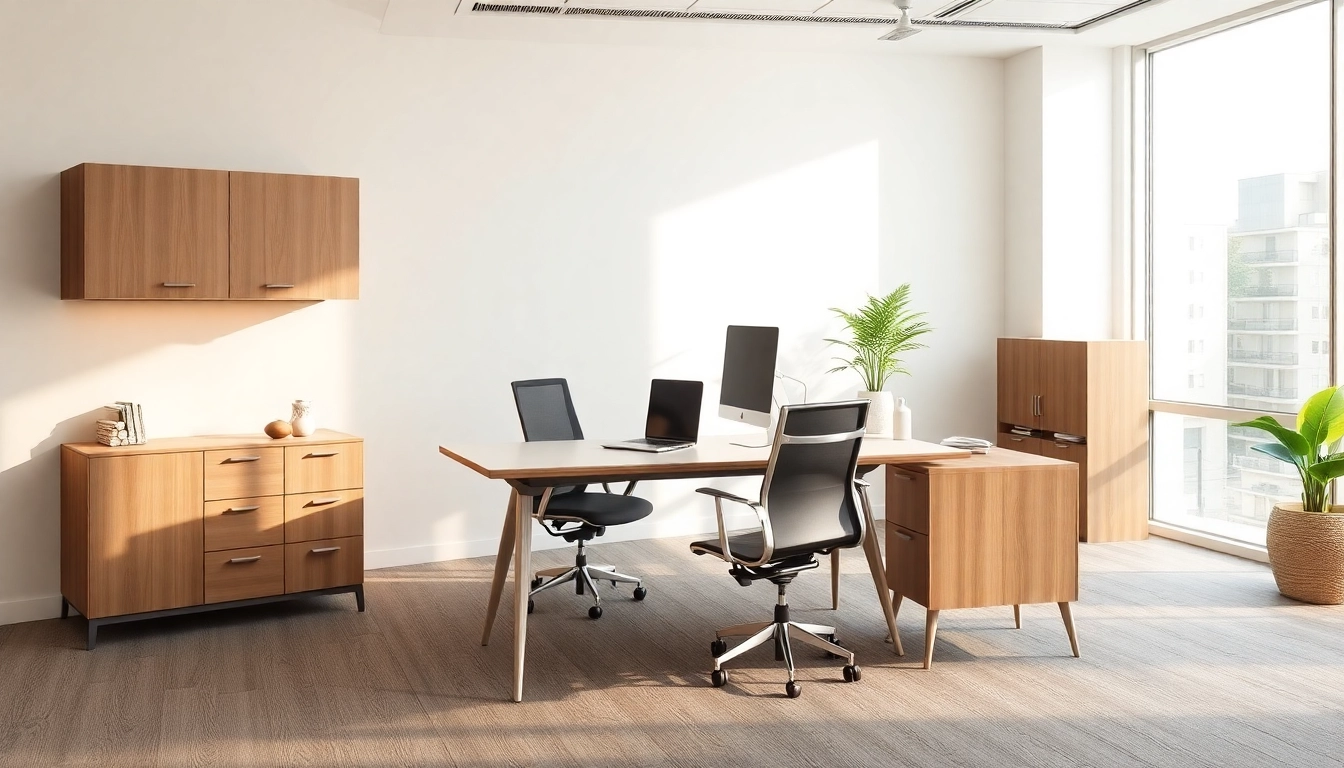 Moderne Büromöbel setzen elegante Akzente in einem stilvollen Arbeitsbereich.