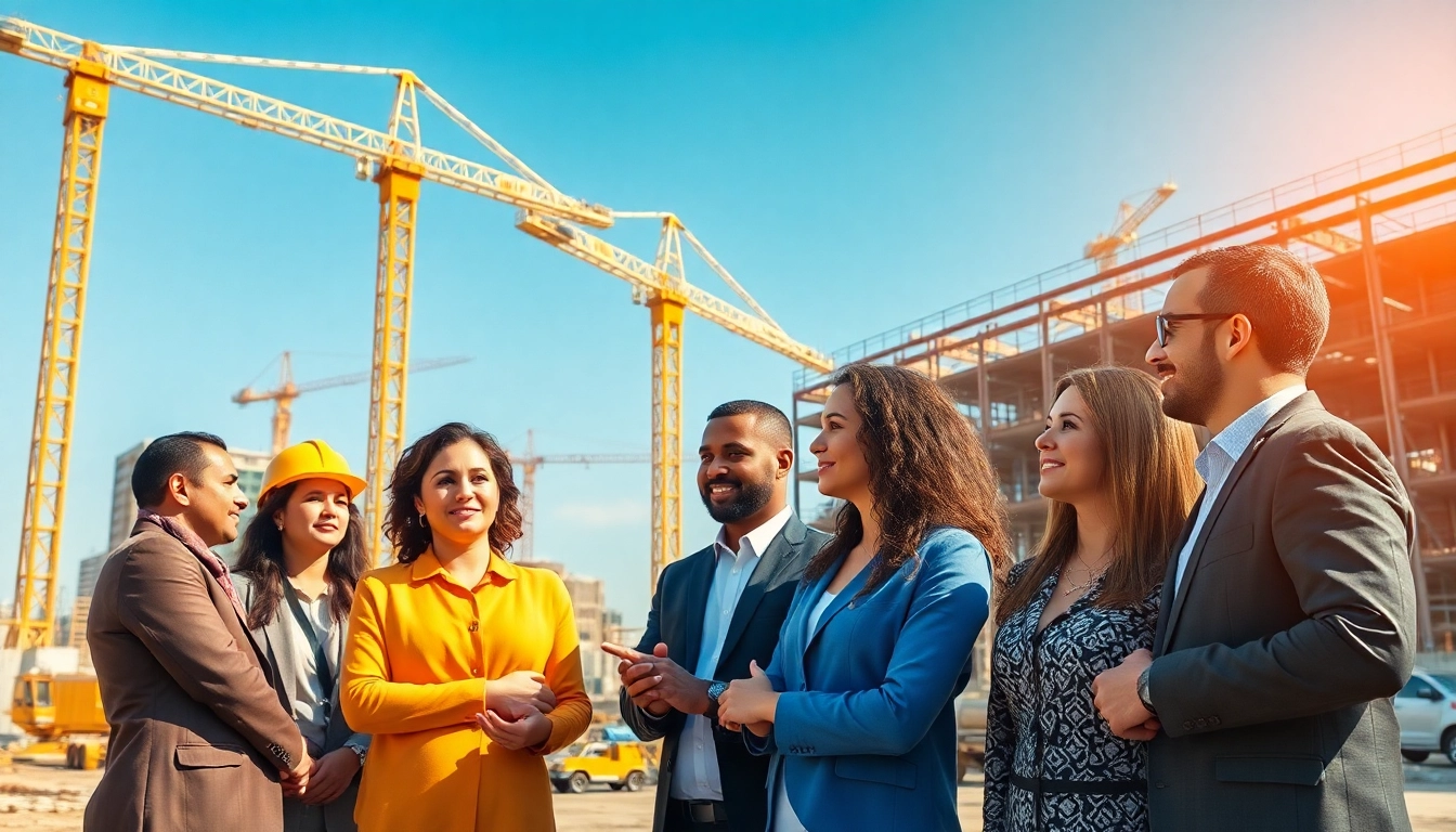 Professionals collaborating at a construction site, representing Headhunter Baubranche.