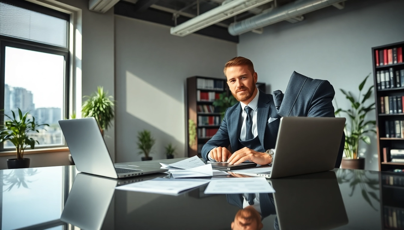 Headhunter im modernen Büro, der professionell arbeitet und Bewerbungsunterlagen überprüft.