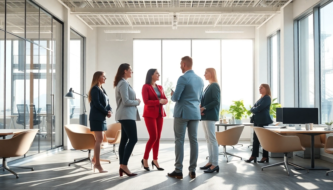 Professionelle Personalvermittlung in einer modernen Büroumgebung mit Fachkräften und Personalvermittlern im Austausch.