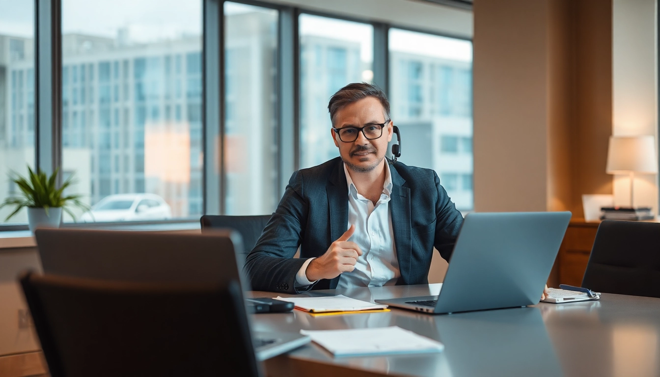 Headhunter Vertrieb in Aktion während eines Telefonats in einem modernen Büro