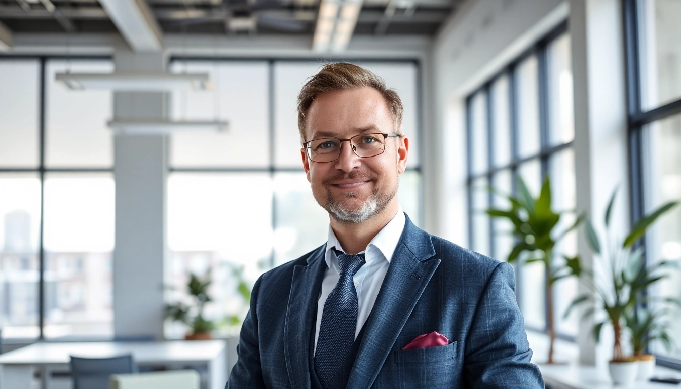 Professioneller Headhunter Essen im modernen Büro, optimistisch und engagiert.