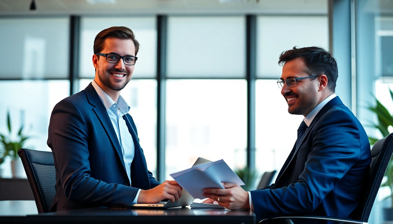Headhunter Finance führt ein professionelles Gespräch mit einem Kandidaten in einem modernen Büro
