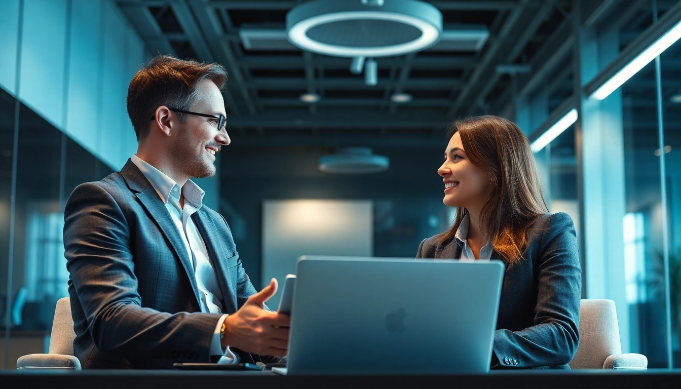 Headhunter IT im Gespräch mit einem Kandidaten, professionelles Büroumfeld, Vertrauen und Dynamik der IT-Branche.