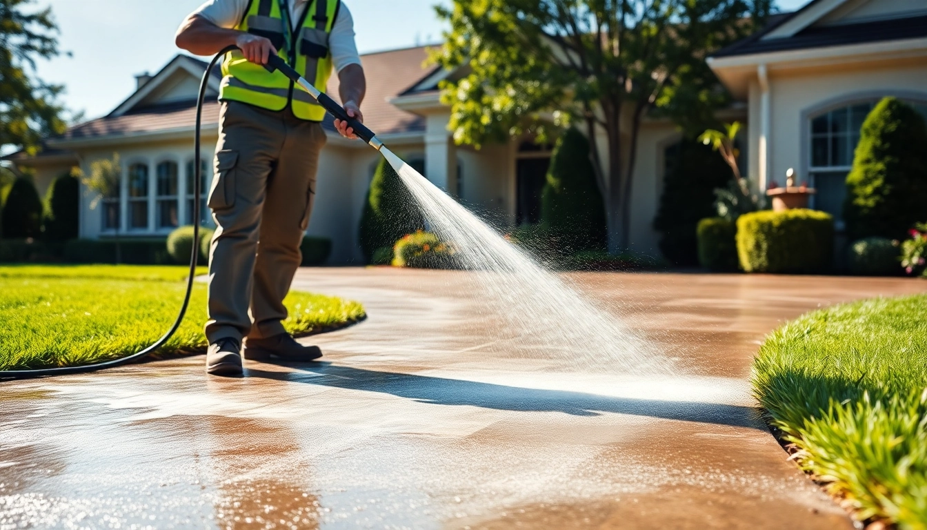Driveway pressure wash service transforming a dirty driveway into a spotless surface, showcasing professionalism and effectiveness.