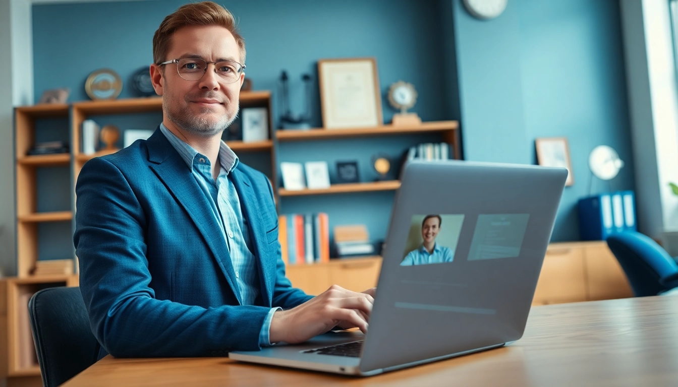 Headhunter IT im Gespräch mit einem Klienten am Laptop in modernem Büro.