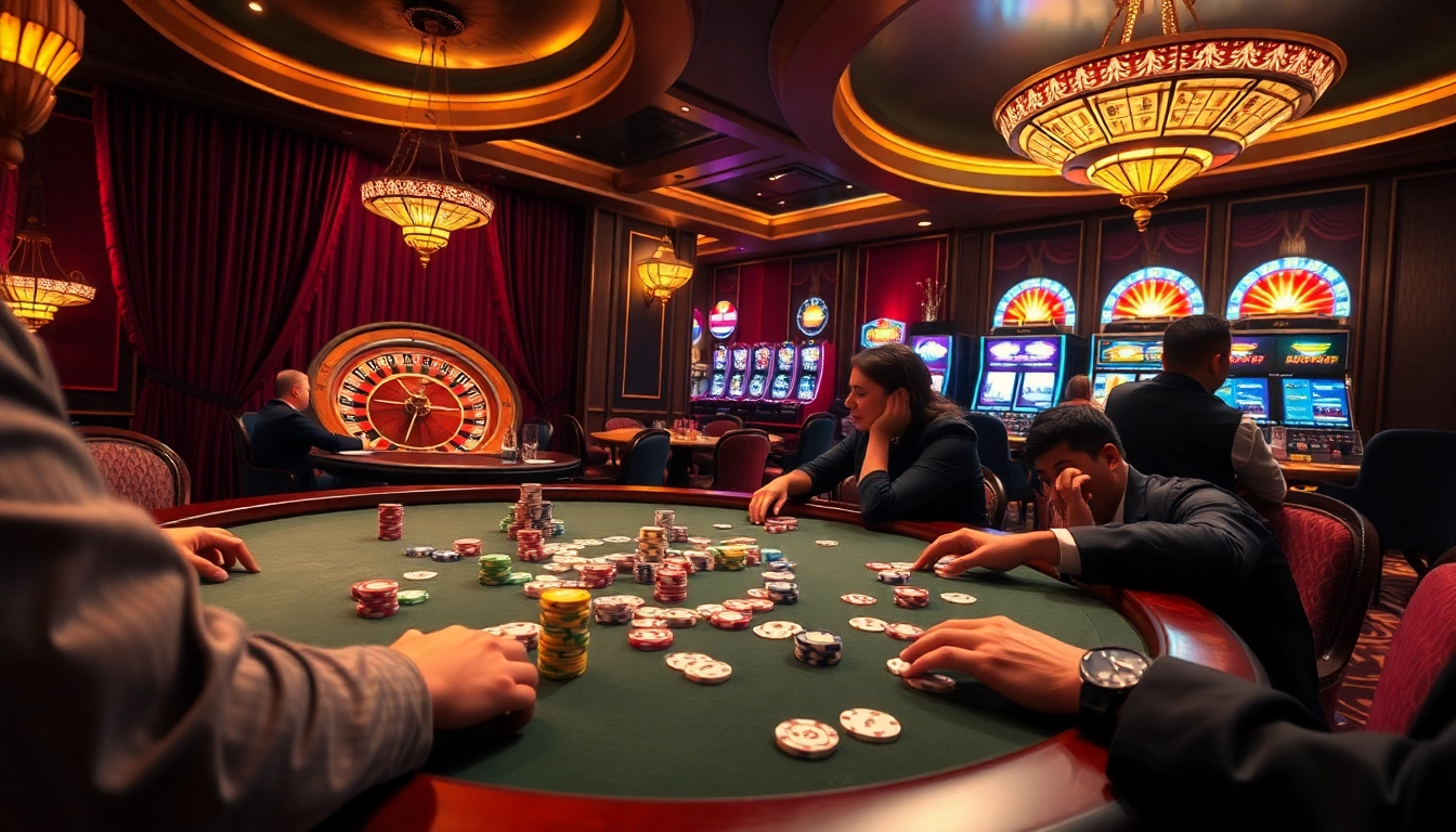 Players enjoying an intense game of poker at the b52 club's luxurious casino.