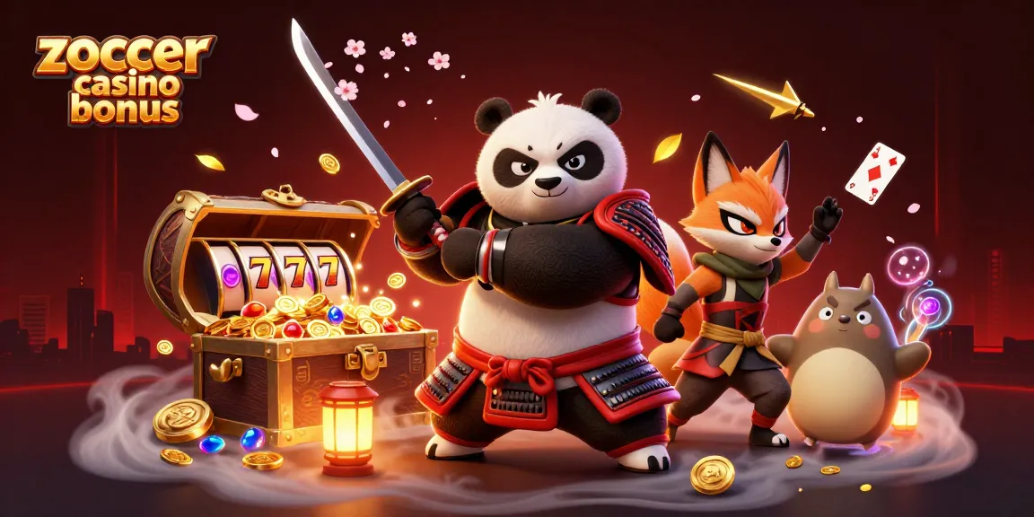Engage with the zoccer casino bonus through a vibrant 3D scene featuring samurai panda and mystical elements.