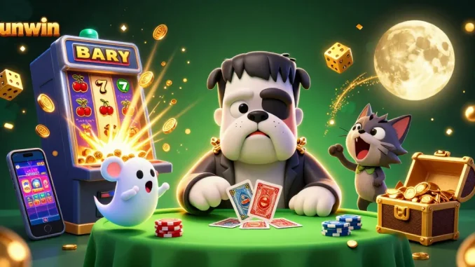 Sunwin players enjoy a dynamic 3D card game scene with emojis and jackpot excitement.