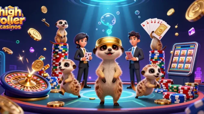 Experience high roller casinos with meerkats managing a vibrant casino scene filled with games and treasure!