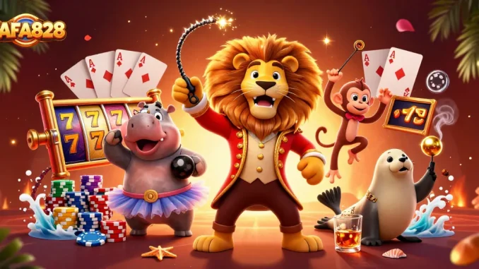 Engage with thrilling slots at FAFA828 featuring vibrant characters, rich casino elements, and energetic gameplay.