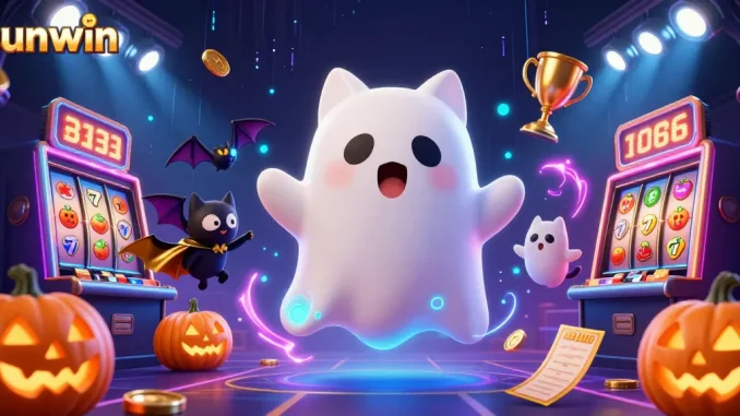 Enhance your play with sunwin in a haunted casino featuring a ghost cat and vibrant games.