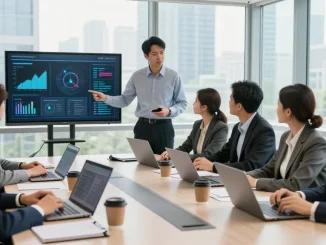 Teammeeting zur Verbesserung des Micromanagement Chefs in einem modernen Büro.